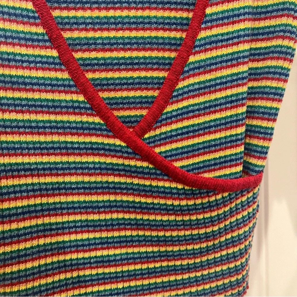 Urban Outfitters Urban Renewal Rainbow Multicolored V-Neck Wrap Short Sleeve Top - Picture 3 of 4